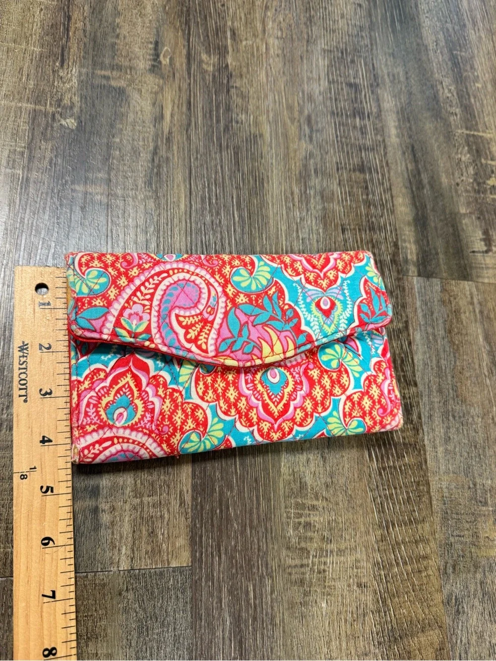 Vera Bradley‎ Quilted Paisley Foldover Clutch -Red Turquoise Wear On The Corners